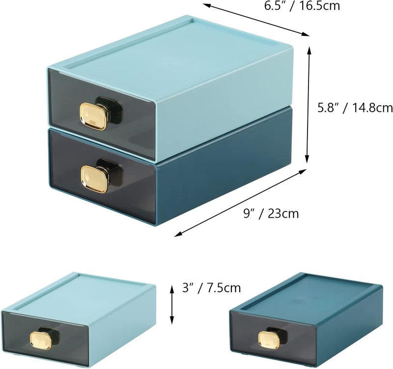 OSteed Spacious Desk Drawers, Stackable Desktop Organizer, Plastic Storage Box for Office, School & Home Supplies (2 Middle Drawers, BU & CYAN) - Image 3